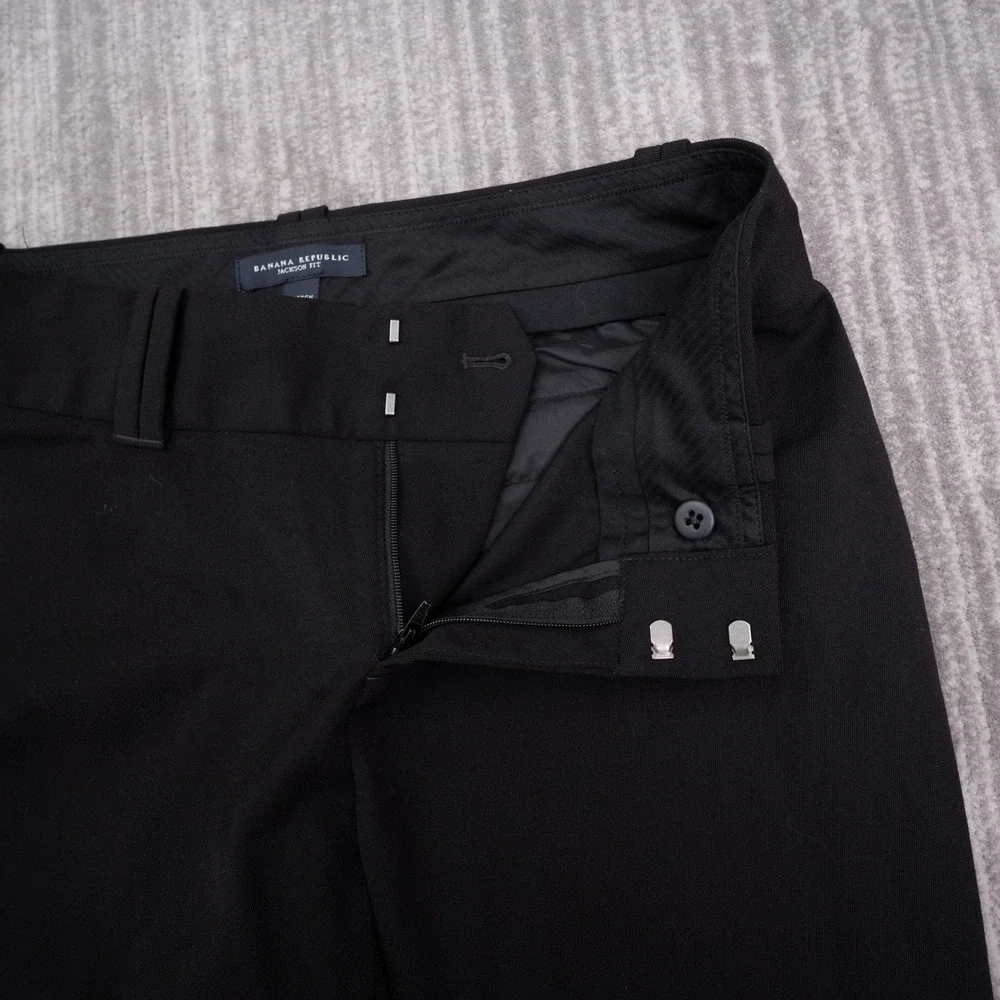 Banana Republic Jackson Fit Pants Womens 6 Black Excellent Wide Leg Wool Stretch